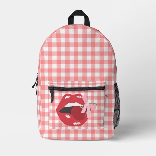 Cherry Red Lips Coquette Print Cut Naagrugzak Bedrukte Rugzak (Voorkant)