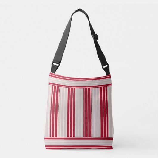 Cherry Red met off White Stripes Crossbody Tas (Voorkant)