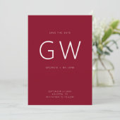 Cherry Red Minimal Typography Monogram Save The Date (Staand voorkant)