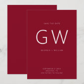 Cherry Red Minimal Typography Monogram Save The Date (Voorkant / Achterkant)