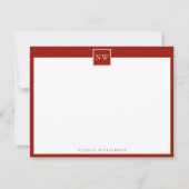 Cherry Red Monogram Enkele Brede Grens Notitiekaartje (Voorkant)