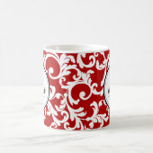Cherry Red Monogrammed Damask Print Koffiemok (Center)