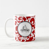 Cherry Red Monogrammed Damask Print Koffiemok (Links)