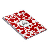 Cherry Red Monogrammed Damask Print Notitieboek (Rechterzijde)