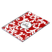 Cherry Red Monogrammed Damask Print Notitieboek (Linkerzijde)