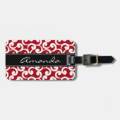 Cherry Red Monogrammed Elements Print Bagagelabel (Voorkant horizontaal)