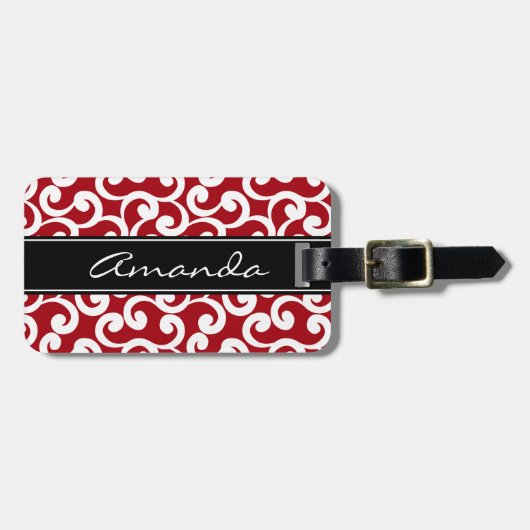 Cherry Red Monogrammed Elements Print Bagagelabel (Voorkant horizontaal)