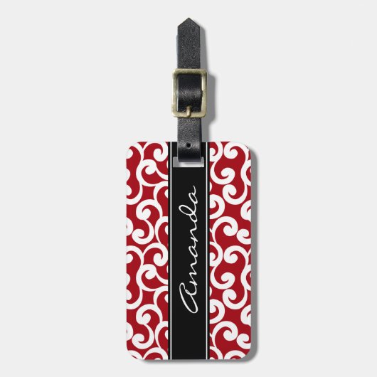 Cherry Red Monogrammed Elements Print Bagagelabel (Voorkant verticaal)