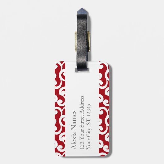 Cherry Red Monogrammed Elements Print Bagagelabel (Achterkant verticaal)