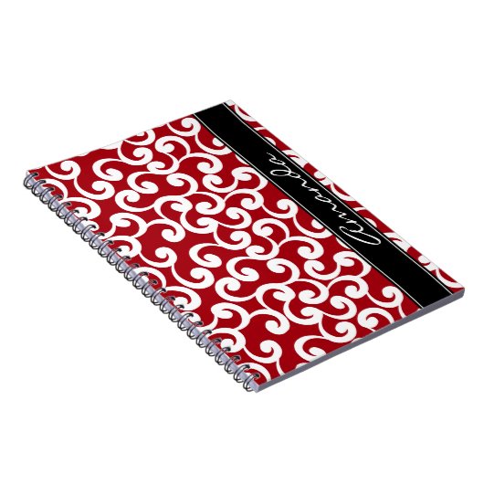 Cherry Red Monogrammed Elements Print Notitieboek (Rechterzijde)
