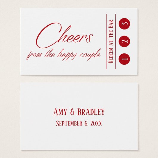 Cherry Red on White, 3 Punch Drink Tickets Visitekaartjes (Voorkant /achterkant)