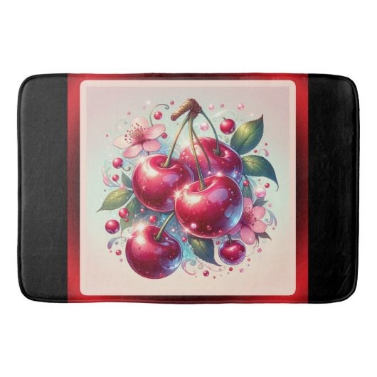 Cherry Red Schattige Cherries Bloemen Girly Pink Badmat (Voorkant)