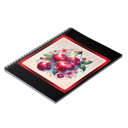 Cherry Red Schattige Cherries Bloemen Girly Pink Notitieboek (Linkerzijde)