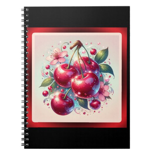 Cherry Red Schattige Cherries Bloemen Girly Pink Notitieboek (Voorkant)