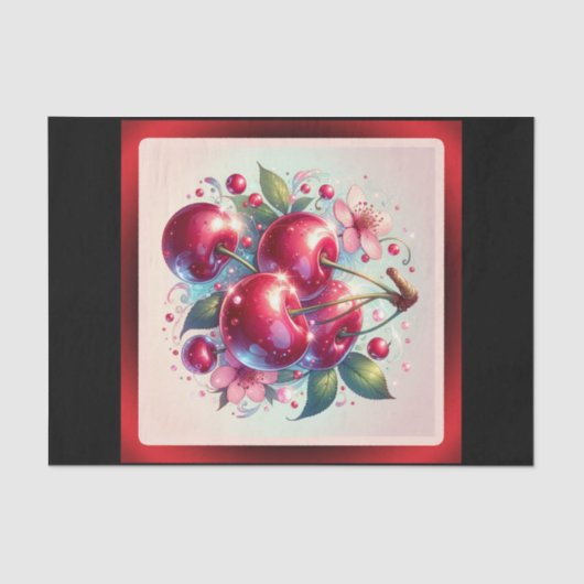 Cherry Red Schattige Cherries Bloemen Girly Pink Tissuepapier (Voorkant)