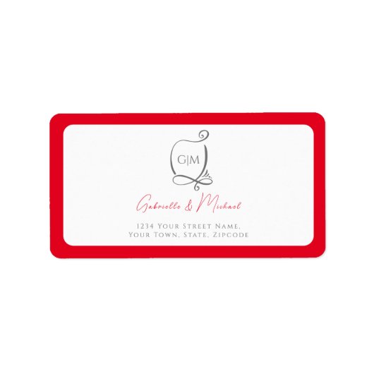 Cherry Red Simple Elegant Monogram Address Etiket (Voorkant)