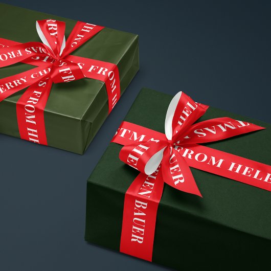 Cherry Red Simple Text Merry Christmas Gift Satijnen Lint