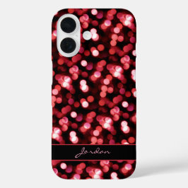 Cherry Red Sparkle Lights w / Naam iPhone 16 Hoesje