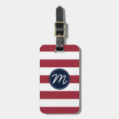 Cherry Red Stripe met Navy Blue Monogram Bagagelabel (Voorkant verticaal)