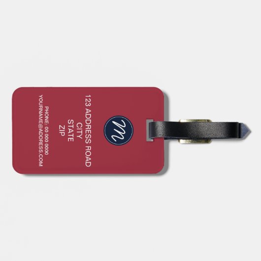 Cherry Red Stripe met Navy Blue Monogram Bagagelabel (Achterkant horizontaal)