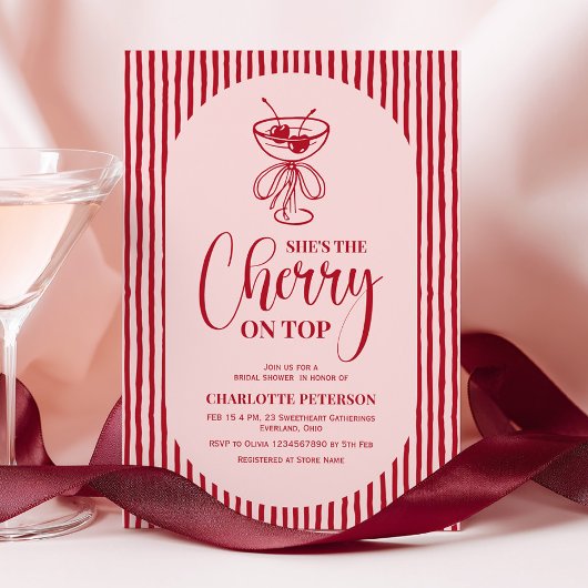 Cherry Red Stripes Bridal Shower Kaart
