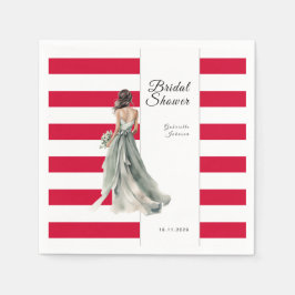 Cherry Red Stripes Waterverf Vrijgezellenfeest Servet