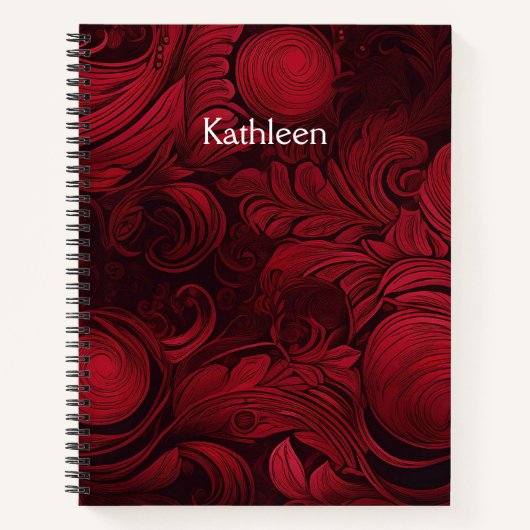 Cherry Red Swirl Vrouwelijk Gepersonaliseerd Notitieboek (Voorkant)