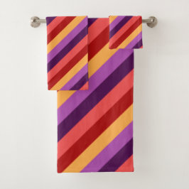 Cherry Red Violet Stripes Badhanddoek Set Bad Handdoek