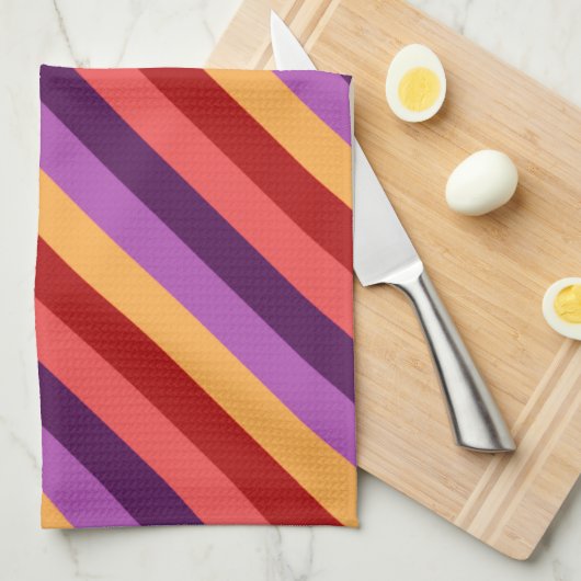 Cherry Red Violet Stripes Keukenhanddoek (Quarter Fold)