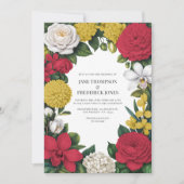 Cherry Red, White & Gold Floral Wedding Kaart (Voorkant)