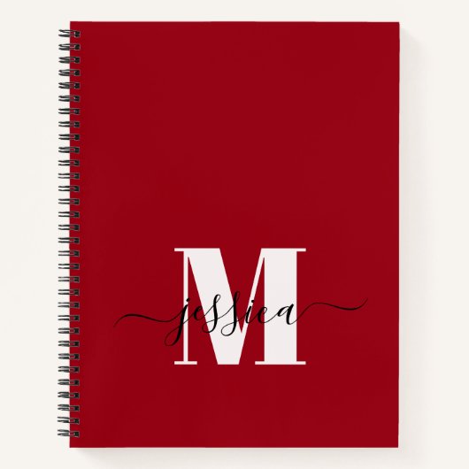 Cherry Red + Wit Gepersonaliseerd Monogram Notitie Notitieboek (Voorkant)