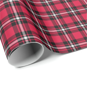 Cherry Red, Zwart en Wit Sporty Plaid Cadeaupapier