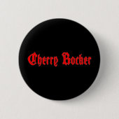 Cherry Rocker Button - Rode tekst op zwart (Voorkant)