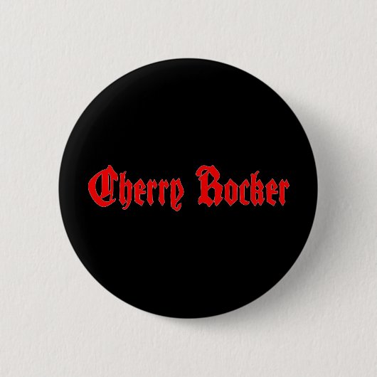 Cherry Rocker Button - Rode tekst op zwart (Voorkant)