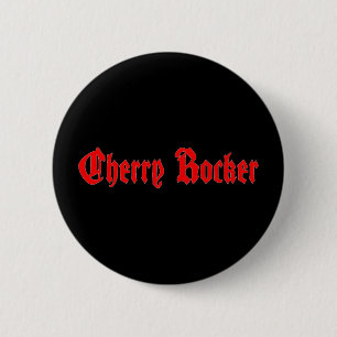Cherry Rocker Button - Rode tekst op zwart