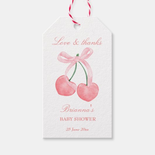 Cherry roze coquette baby shower gunst cadeaulabel (Voorkant)