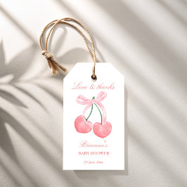 Cherry roze coquette baby shower gunst cadeaulabel