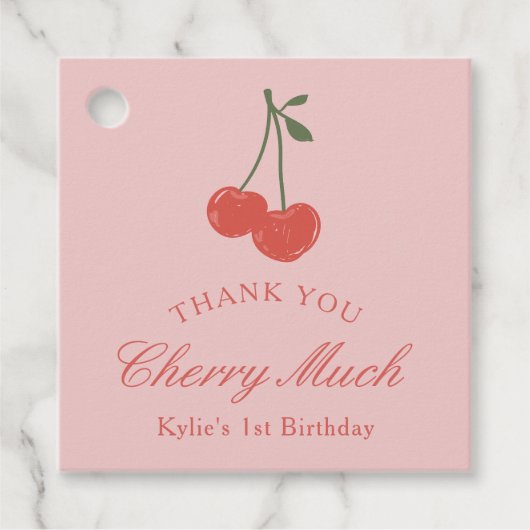 Cherry Roze en Rode Meisje 1e Verjaardag Bedankt Bedankjes Labels (Voorkant)