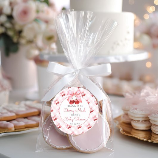 Cherry Roze Strik Baby Shower Ronde Sticker
