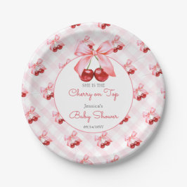 Cherry Roze Strikje Baby Shower Papieren Bordje