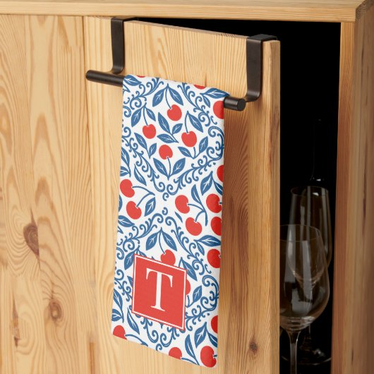 Cherry Rustic Farmhouse French Country Monogram Theedoek (Derde Gevouwen)