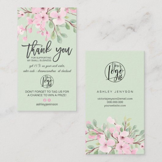 Cherry sakura roze floral logo order bedankt visitekaartje (Voorkant / Achterkant)