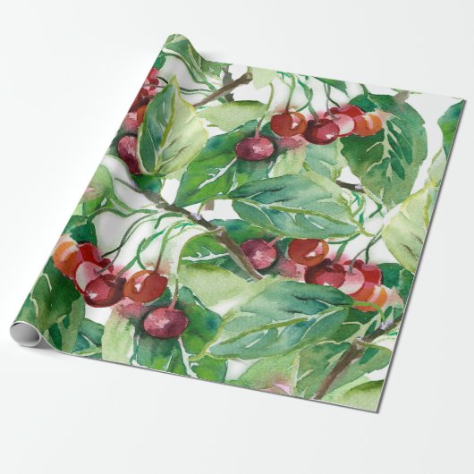 Cherry Seamless Pattern Cadeaupapier (Uitgerold)
