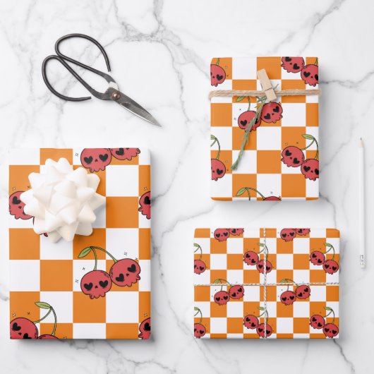 Cherry Skull Checkerboard – Alt esthetisch Inpakpapier Vel (Voorkant)