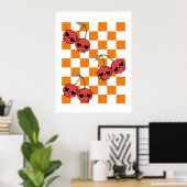 Cherry Skull Checkerboard – Punk wandkunst Poster (Thuiskantoor)