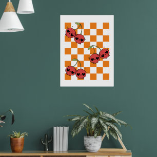 Cherry Skull Checkerboard – Punk wandkunst Poster