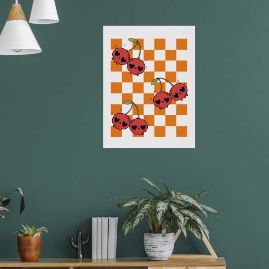 Cherry Skull Checkerboard – Punk wandkunst Poster (Woonkamer 1)