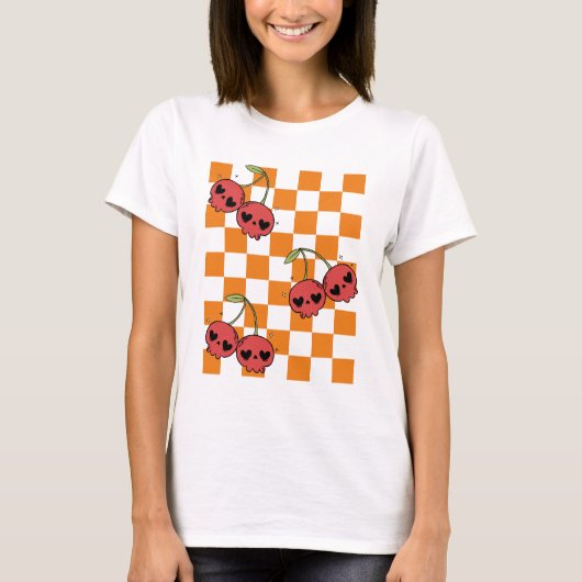 Cherry Skull Checkerboard - zoet maar dodelijk T-shirt (Voorkant)