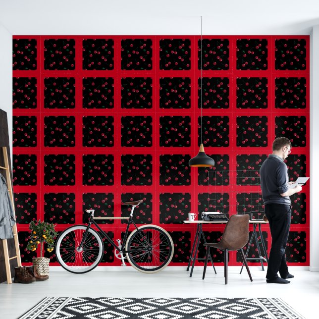 Cherry Square Peel en Stick Wallpaper Behang (Woonkamer)