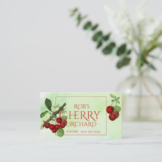 Cherry Stems over groen Visitekaartje (Staand voorkant)